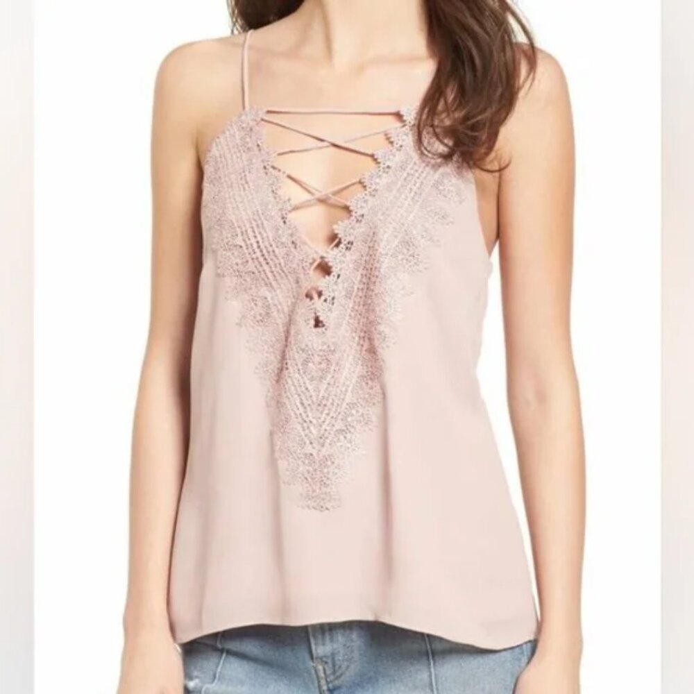Wayf Posie Lacy Camisole Lace Up Front Lace Up Front Blush Night Out size S
